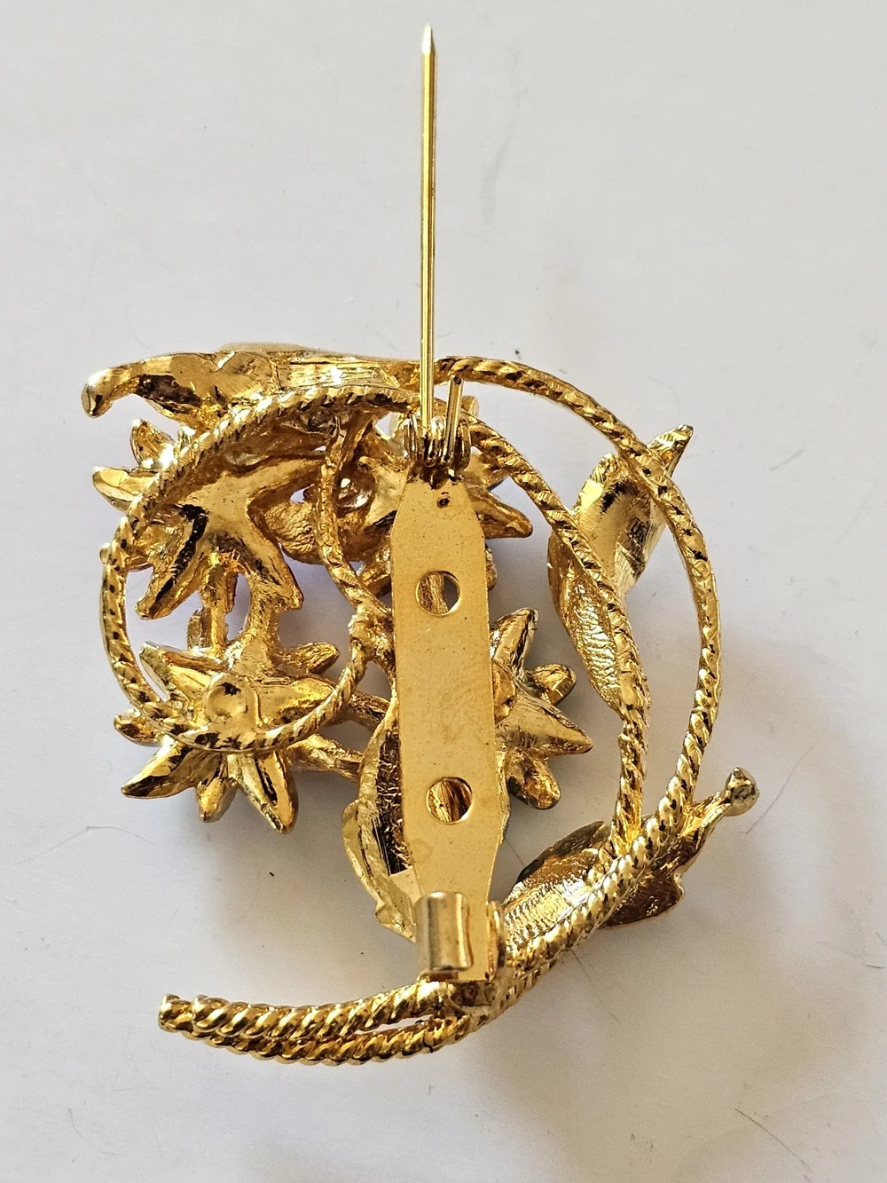 Vintage Enamel Flower Bouquet Brooch Gold Tone W/Rhinestones